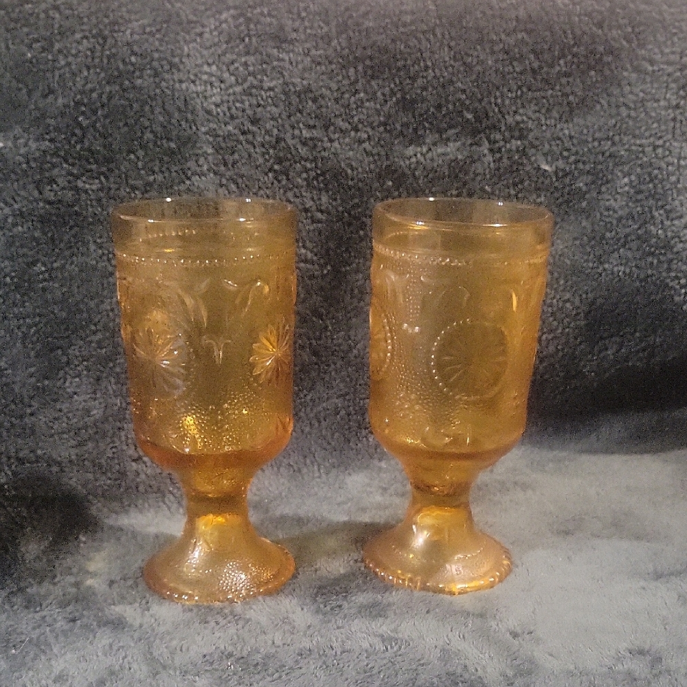 Vintage Brockway American Concord Amber Goblet Glasses Set of 2 Minor Call Out
